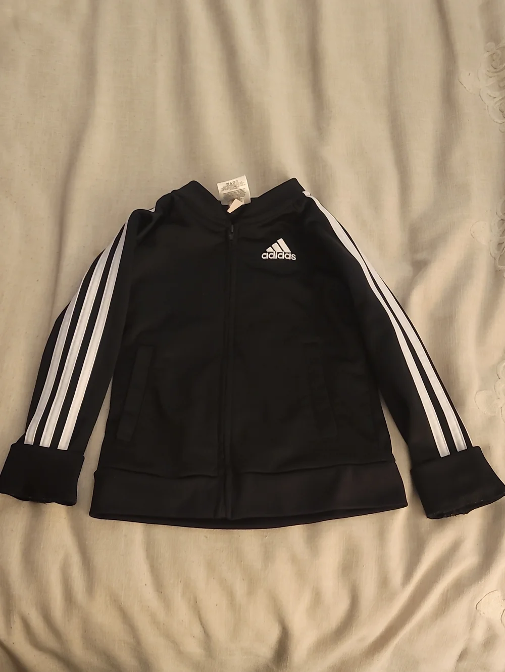 Kids adidas Black Zip-Up Track Jacket with White Sleeve Stripes, Soze 5